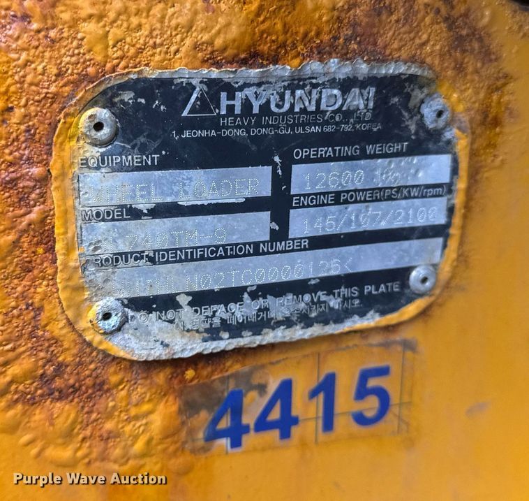 image for item DH9912 2011 Hyundai HL740-9TM wheel loader