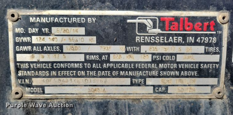 image for item DN3725 2014 Talbert 5048TA tilt deck equipment trailer