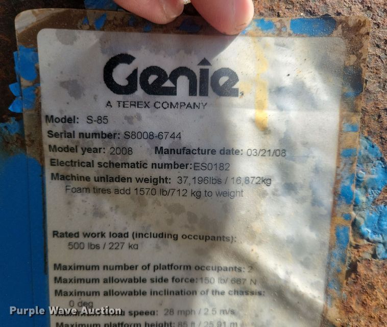 image for item DN3728 2008 Genie S-85 boom lift