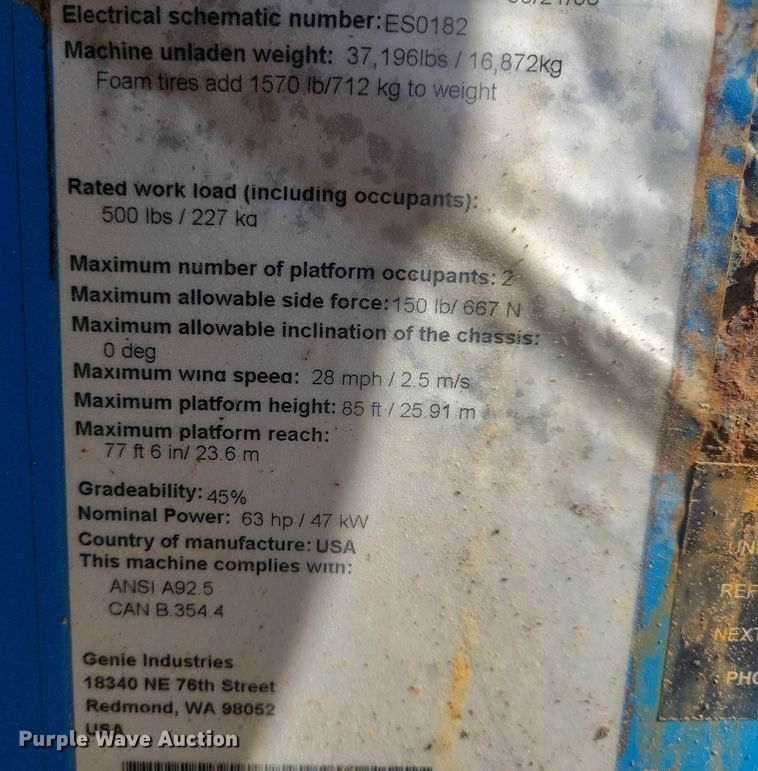 image for item DN3728 2008 Genie S-85 boom lift