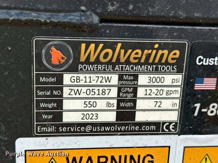 image for item DO0835 2023 Wolverine GB-11-72W skid steer grapple bucket