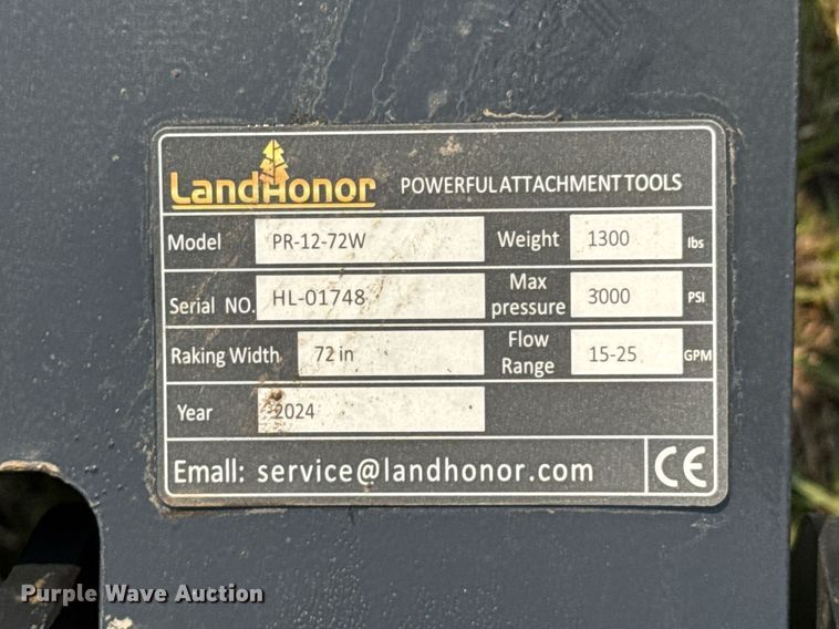 image for item DO0836 2024 LandHonor PR-12-72W skid steer power rake