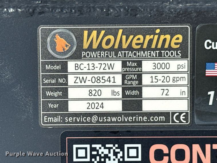 image for item DO0849 2024 Wolverine BC-13-72W skid steer rotary mower