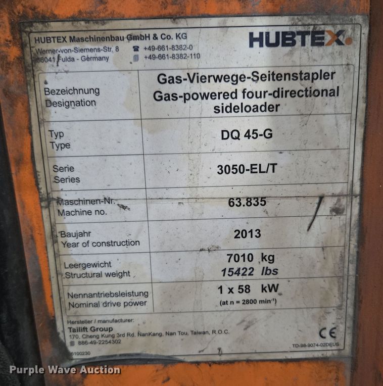image for item DP6285 2013 Hubtex 3050-EL/T forklift