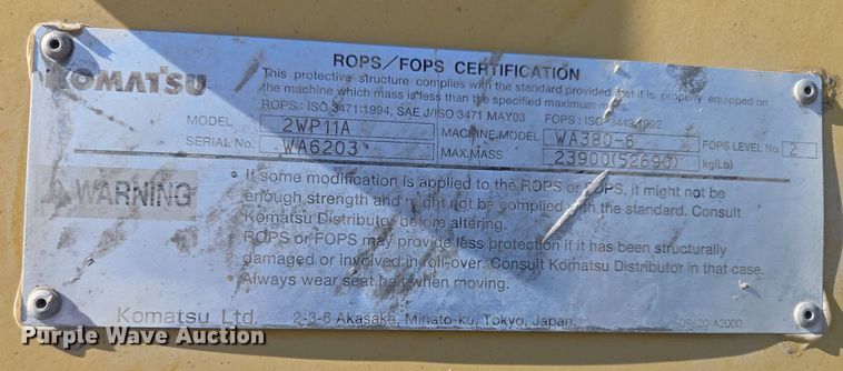 image for item DS5281 2006 Komatsu WA380-6 wheel loader