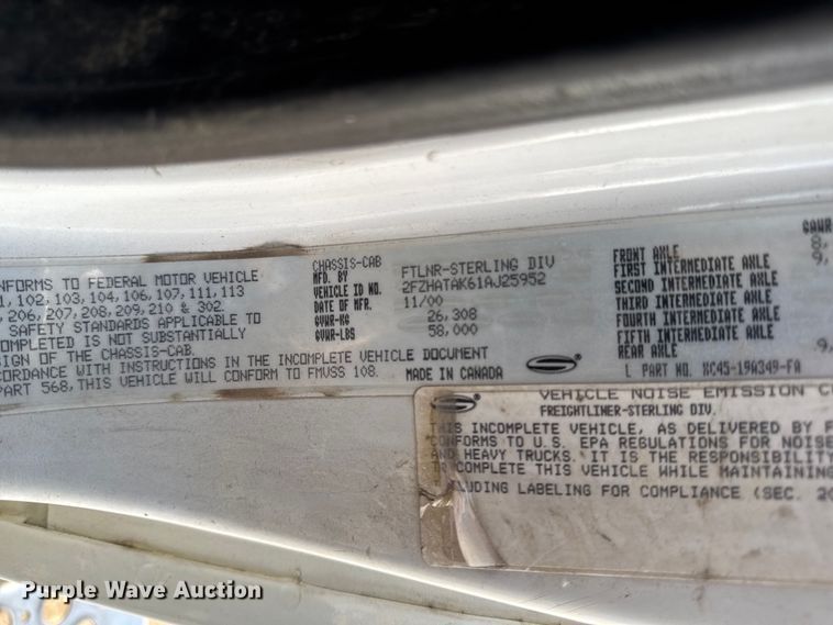 image for item DT0544 2001 Sterling 3126 sewer jetter truck