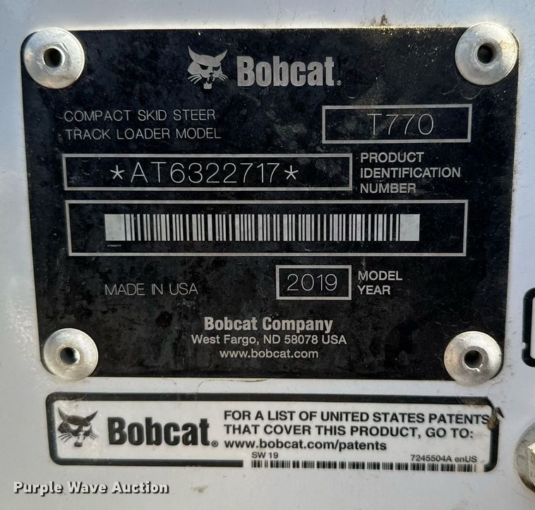 image for item DT7134 2019 Bobcat T770 tracked skid steer loader