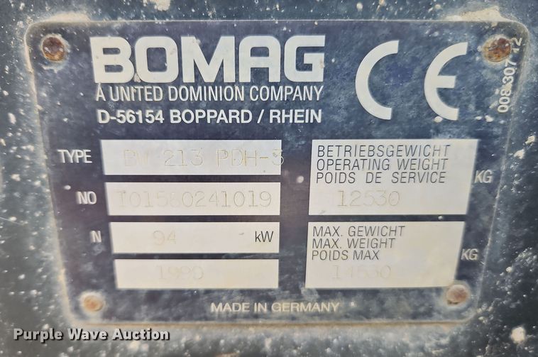 image for item DT7736 2000 Bomag BW213 PDH-3 single drum vibratory roller
