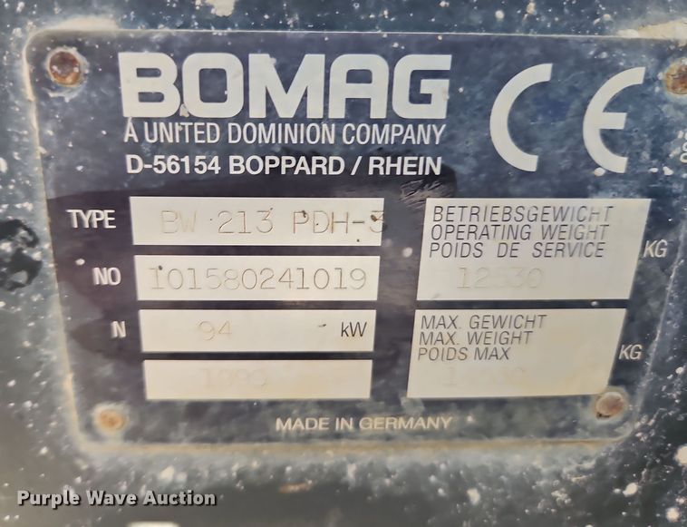 image for item DT7736 2000 Bomag BW213 PDH-3 single drum vibratory roller