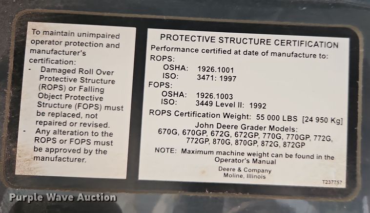 image for item DT7737 2012 John Deere 772G motor grader