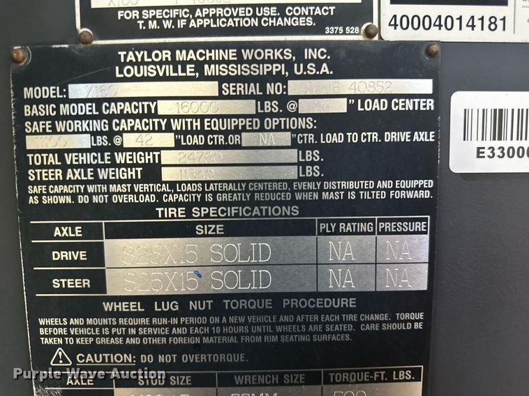 image for item DV0748 2017 Taylor X160 forklift