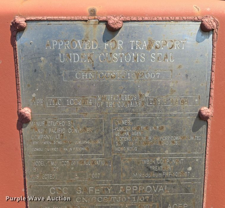 image for item DW8697 2007 Tianjin Pacific Container Company TMC1CC2004 storage container