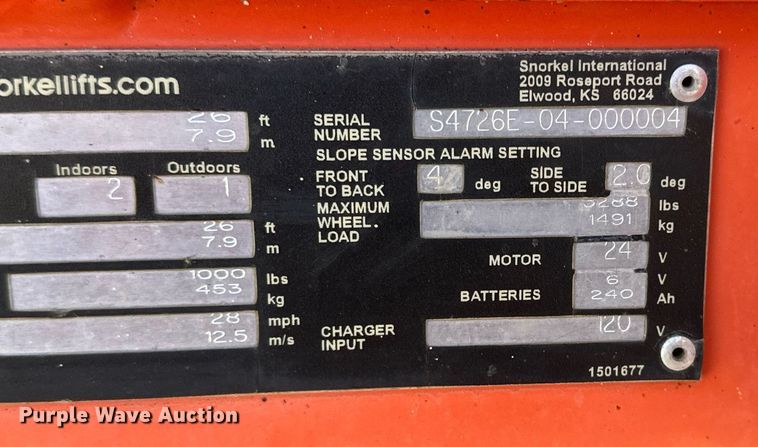 image for item DW8702 2015 Snorkel S4726E scissor lift