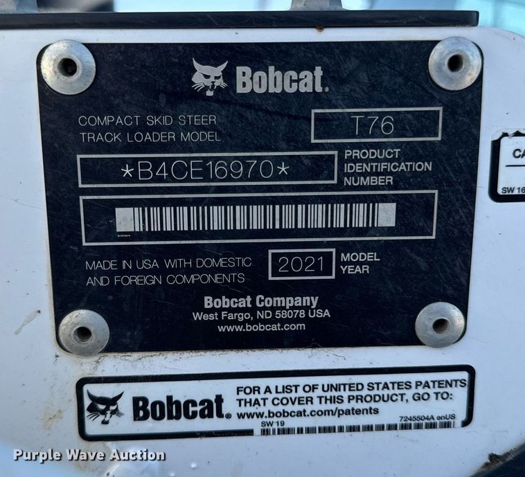 image for item DY7992 2021 Bobcat T76 r series tracked skid steer loader