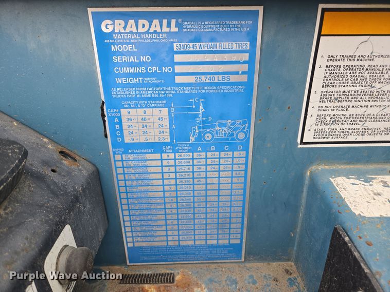 image for item EC0922 2000 Gradall 534D9-45 telehandler