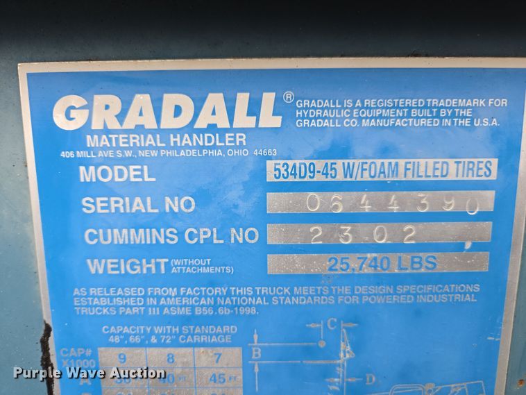 image for item EC0922 2000 Gradall 534D9-45 telehandler