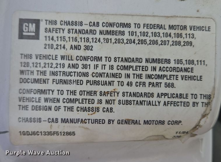 image for item EC4161 2005 GMC C6500 dump truck