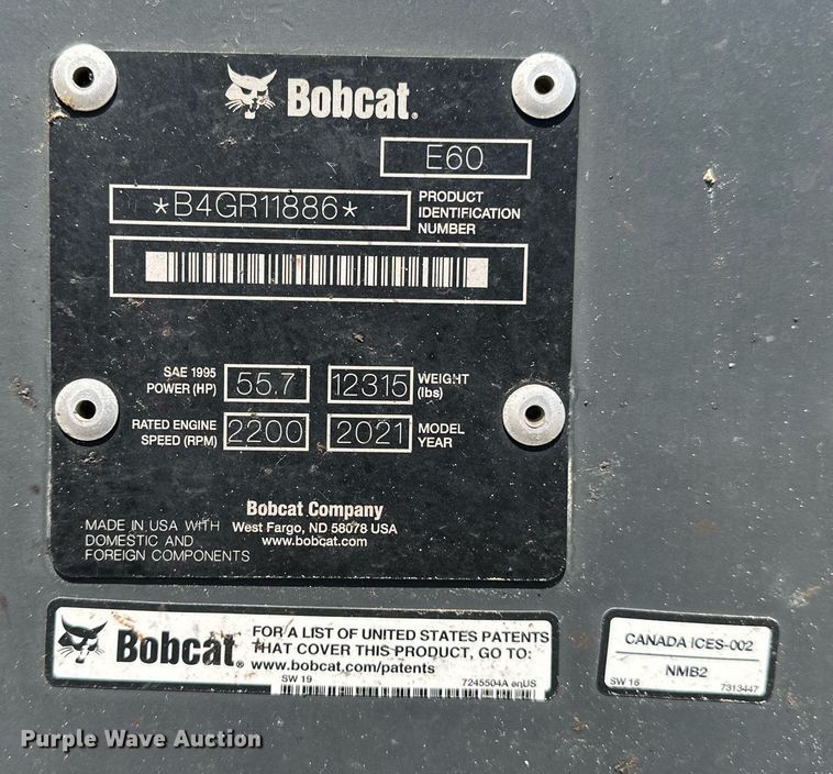 image for item ED2483 2021 Bobcat E60 mini excavator