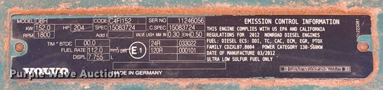 image for item ED5575 2012 Volvo EC250DL excavator