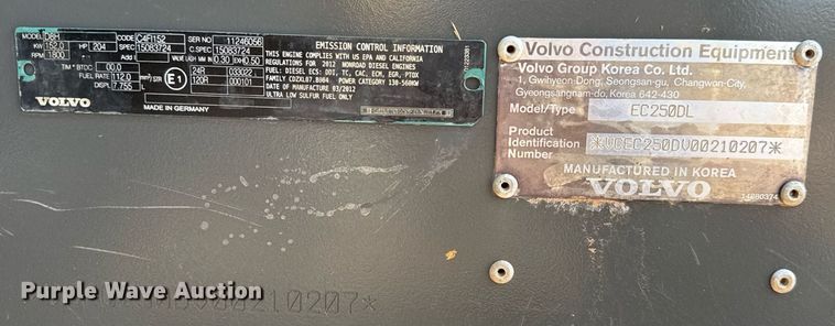 image for item ED5575 2012 Volvo EC250DL excavator