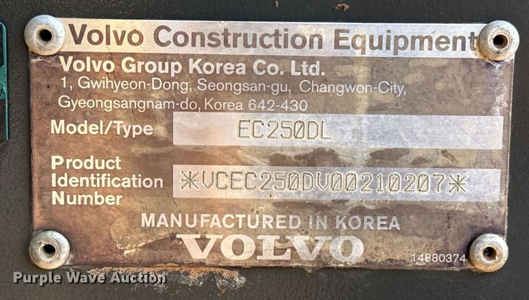 image for item ED5575 2012 Volvo EC250DL excavator