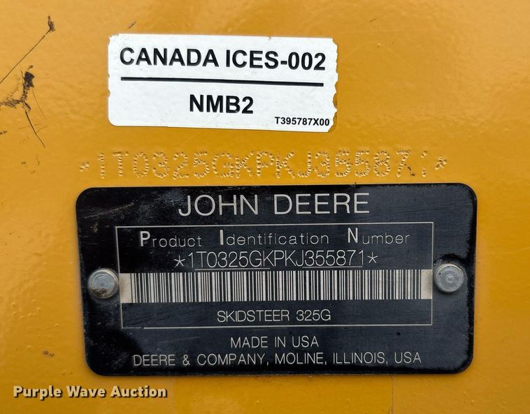 image for item EF3016 2019 John Deere 325G tracked skid steer loader