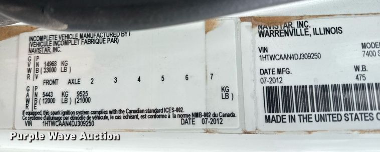 image for item EG5710 2013 International 7400 fuel / lube truck