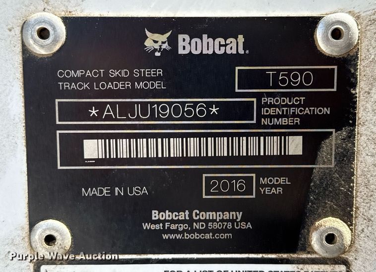 image for item EJ3620 2016 Bobcat T590 tracked skid steer loader