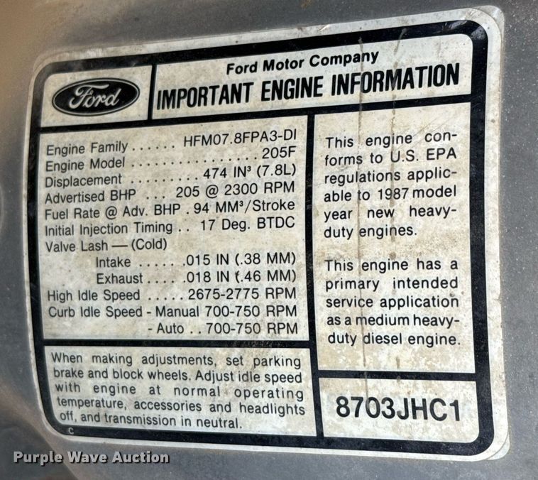 image for item EJ3631 1987 Ford LN8000F service truck with crash attenuator