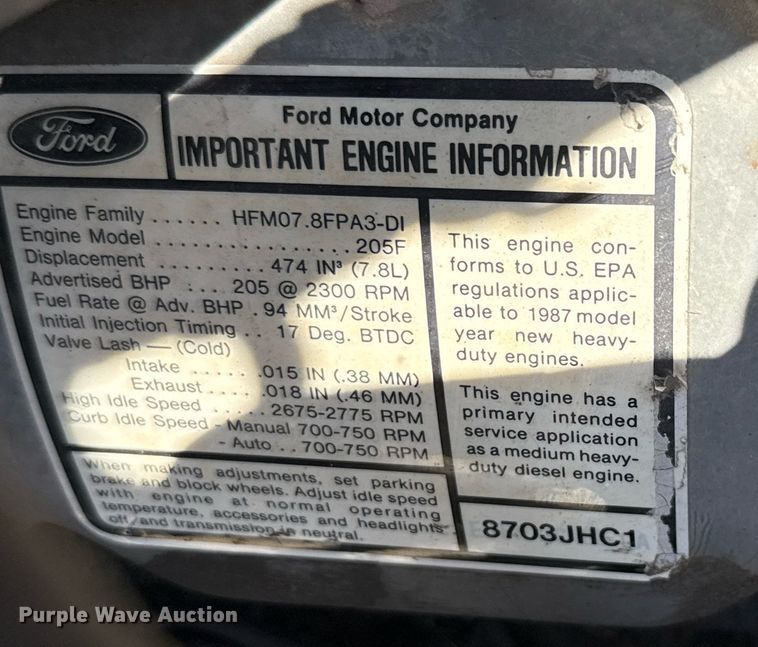 image for item EJ3633 1987 Ford LN8000F utility / service truck with crash attenuator 