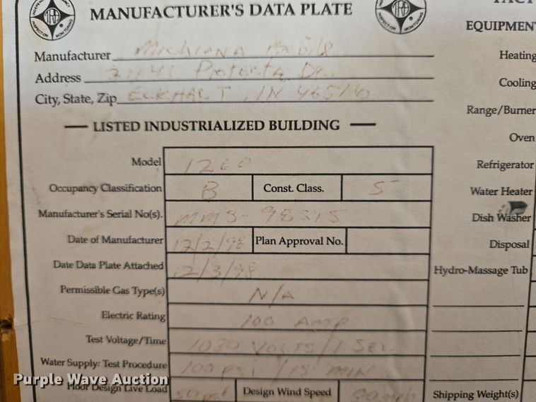 image for item EJ7381 1999 Pac Van office trailer