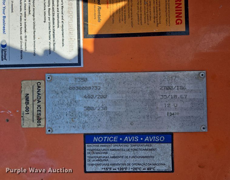 image for item EJ7385 2017 JLG Lift T350 boomlift