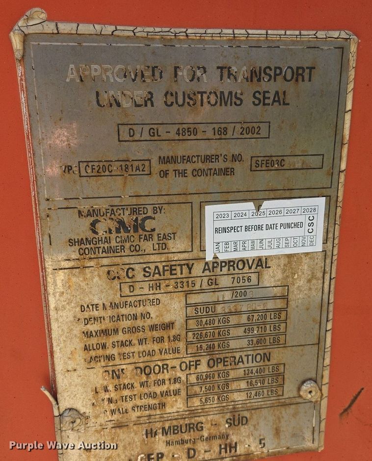 image for item EJ7391 2003 CIMC shipping container