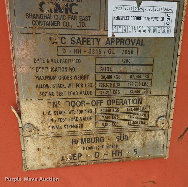 image for item EJ7391 2003 CIMC shipping container