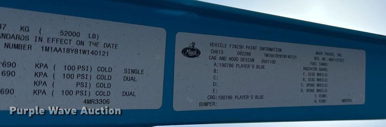 image for item EJ8632 2001 Mack  CH613 dump truck