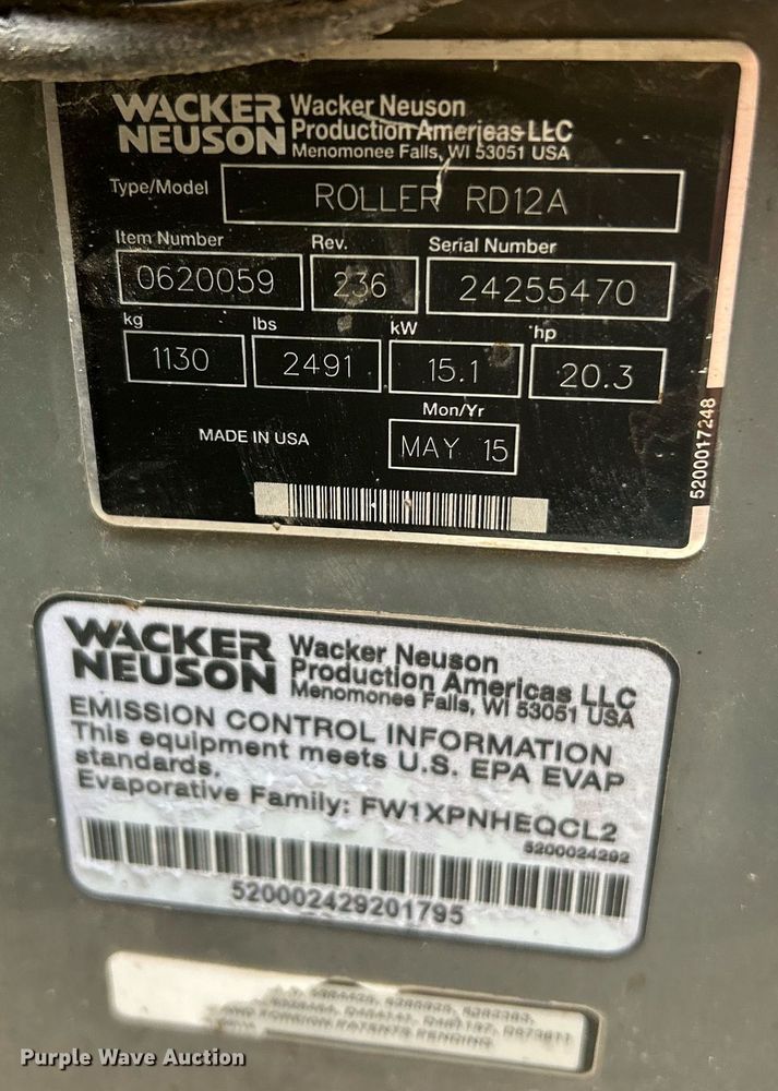 image for item EK2870 2015 Wacker Neuson RD12A double drum vibratory roller