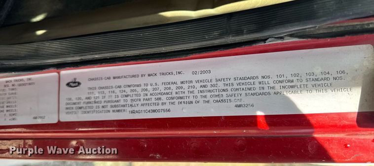 image for item EM3719 2003 Mack CV Series dump truck