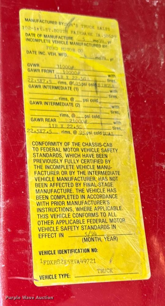 image for item EM3725 1994 Ford LN8000 dump truck