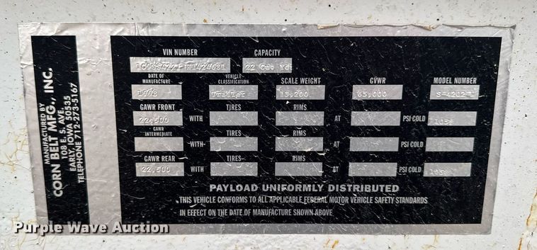 image for item EM3760 1998 Corn Belt MFG S-4202-N bottom dump trailer