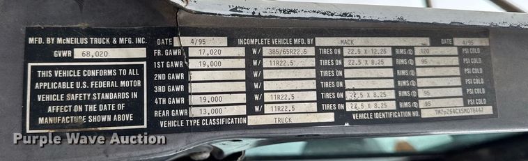 image for item EM3773 1995 Mack RD690S truck cab and chassis