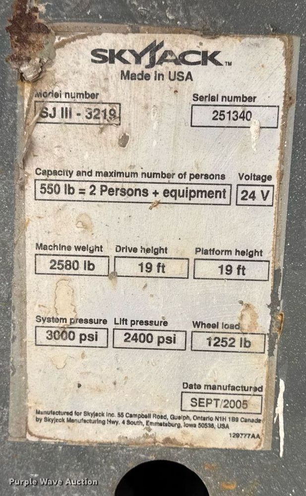 image for item EM3801 2005 Skyjack SJIII 3219 scissor lift