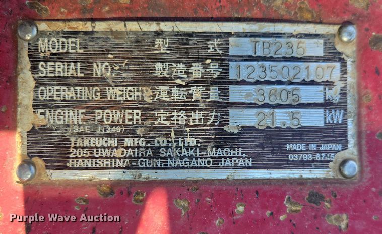image for item EM7002 2011 Takeuchi TB235 mini excavator