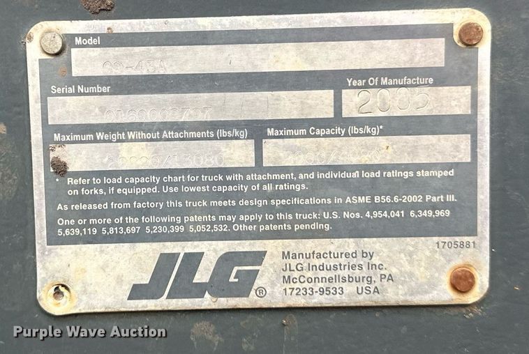 image for item EN3014 2005 JLG G9-43A telehandler