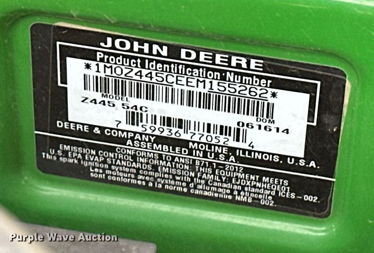 image for item ER5188 John Deere Z445 54C ZTR lawn mower