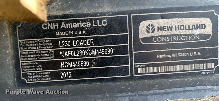 image for item ER5191 2012 New Holland L230 skid steer loader