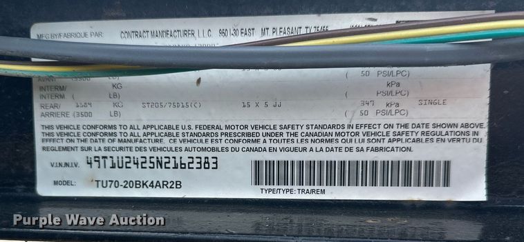 image for item ER5196 2022 Contract Manufacturing TU70 utility trailer
