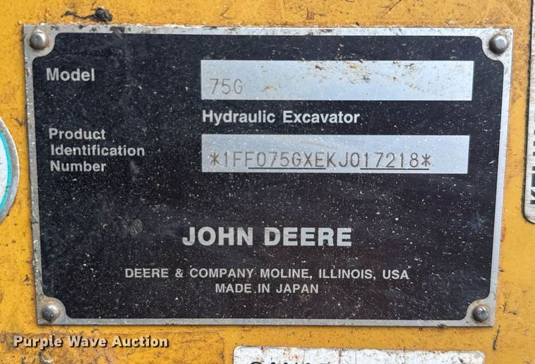 image for item YA0438 2019 John Deere 75G excavator