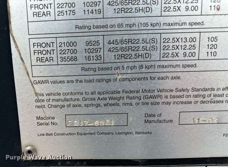 image for item YA0449 1996 Link Belt HTC8670 crane