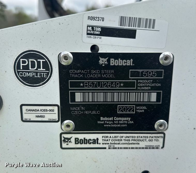 image for item YA0457 2022 Bobcat T595 tracked skid steer loader