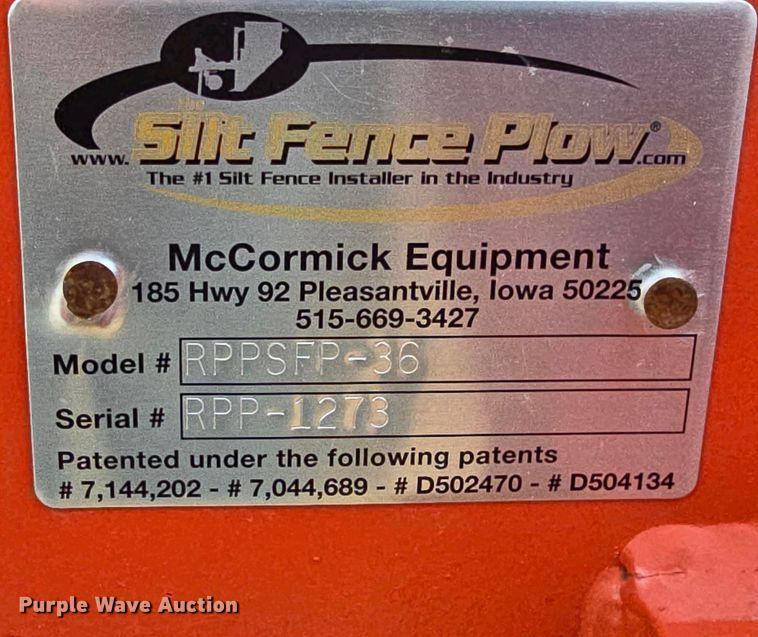 image for item ZA0588 Silt Fence Plow RPPSFP-36 skid steer silt fence plow